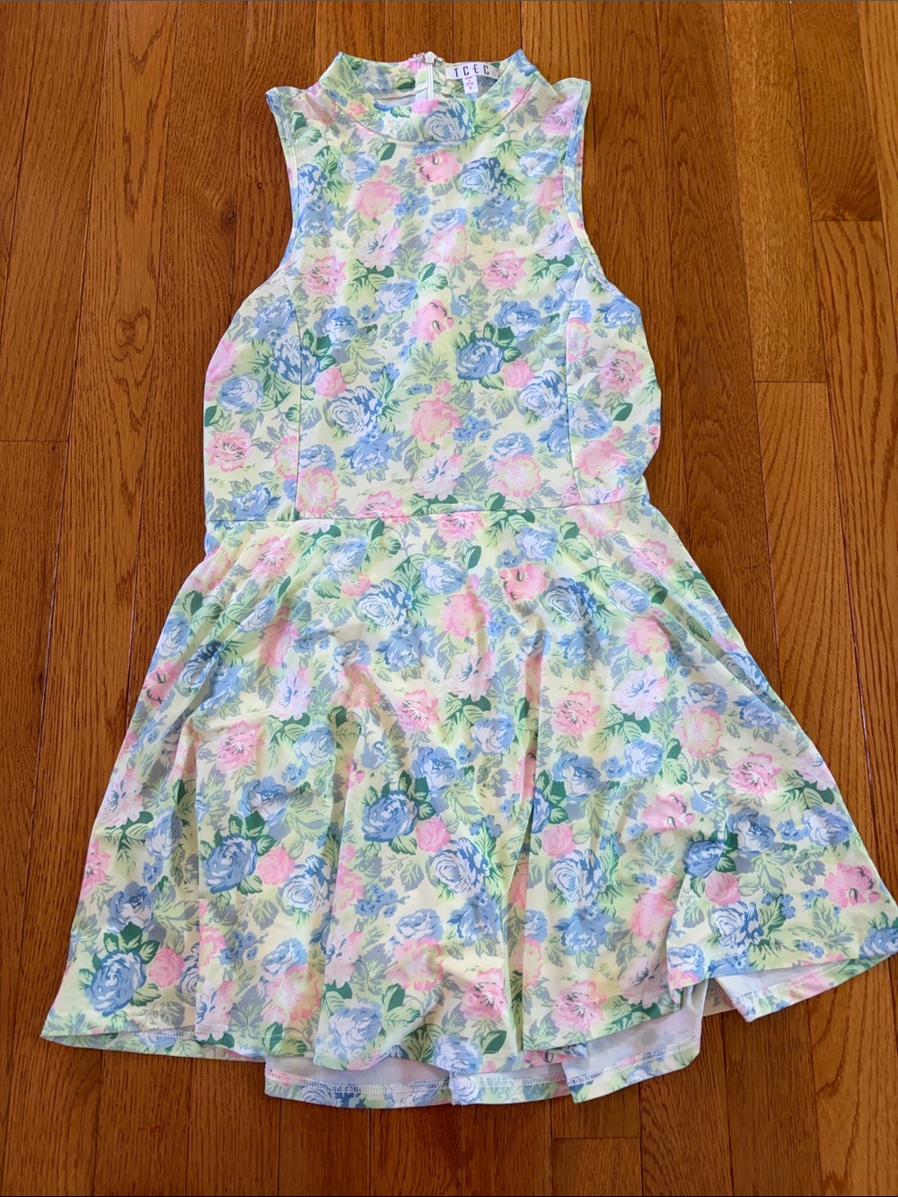 TCEC Floral Pastel Sleeveless Dress - Blue, Pink & Green